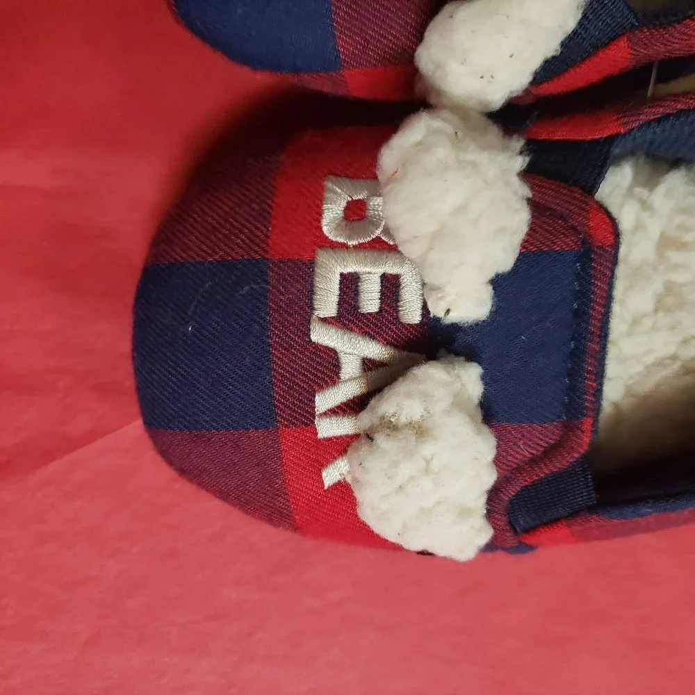 Dearfoams Cozy Comfort Baby Bear‎ Plaid Closed Back Slippers Cozy Flannel Lining